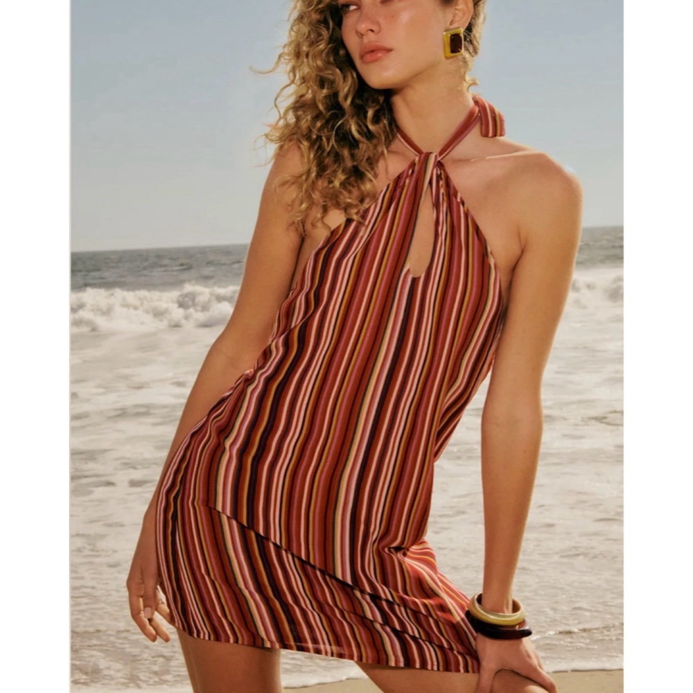 Reformation Multicolor Striped Halter Dress